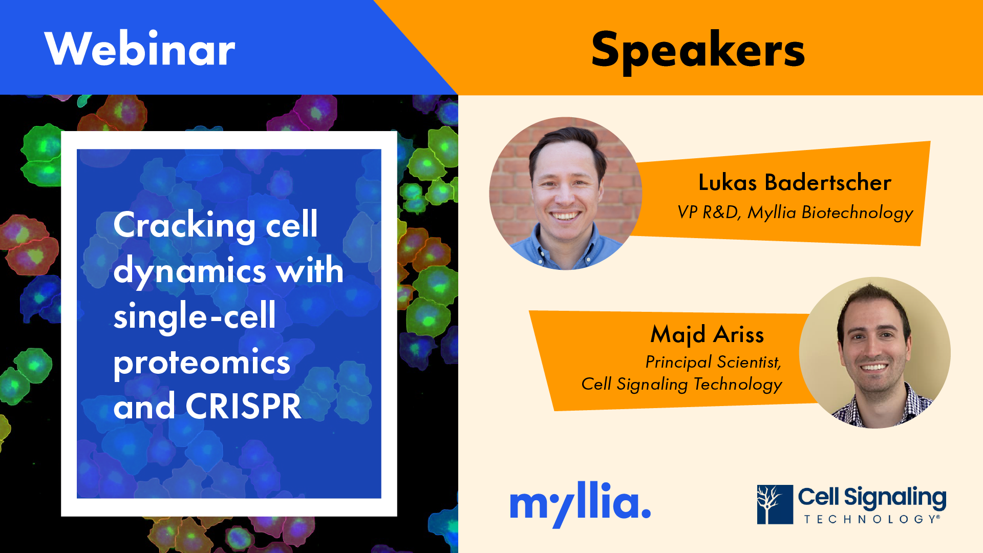 Cracking cell dynamics with single-cell proteomics and CRISPR, webinar on 4 November 2026. Myllia representative Lukas Badertscher will present.
